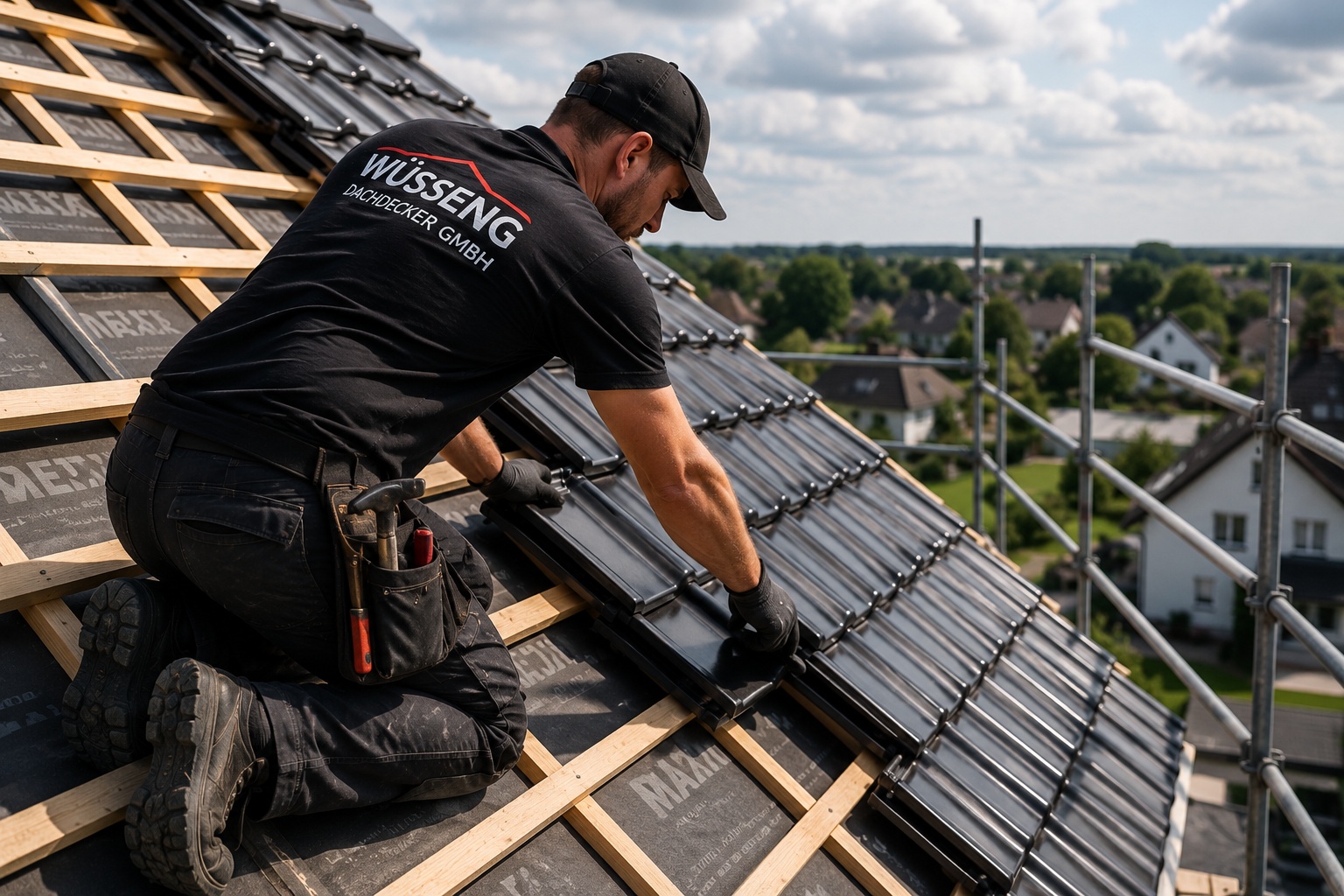 Dachdecker bei Arbeiten an einem Dach